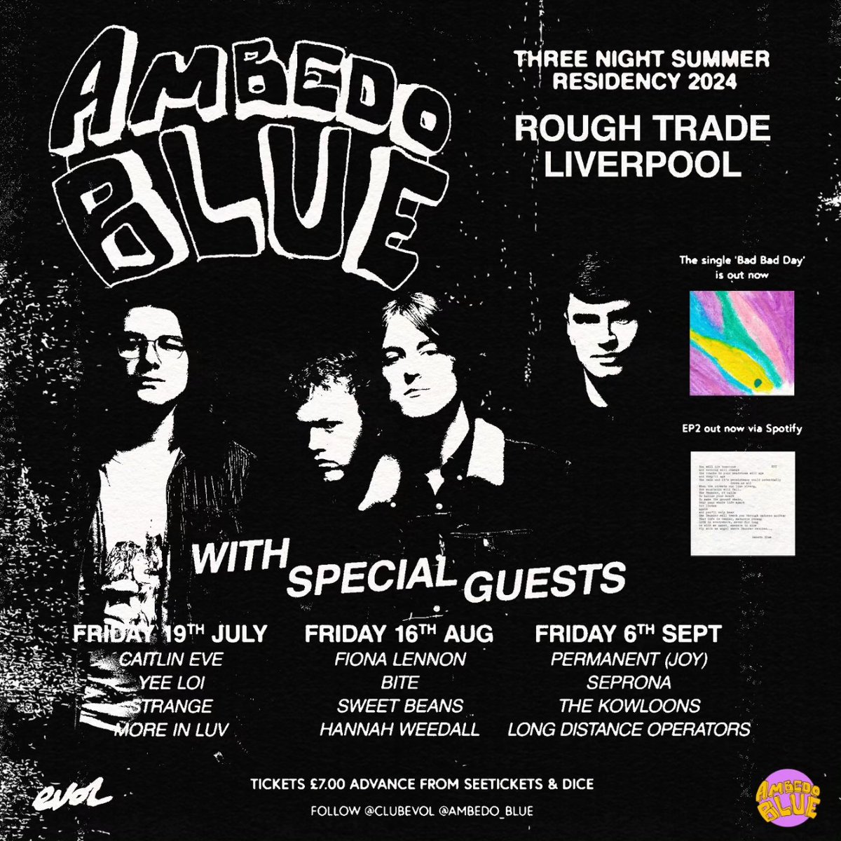 EVOL (@clubevol) on Twitter photo ππππ π
πππππ
Avant-garde escapists <a href="/Ambedo_Blue/">Ambedo Blue</a> play the final night of their <a href="/RoughTrade/">Rough Trade</a> Liverpool summer residency with special guests <a href="/permanentjoyuk/">Permanent (Joy)</a>, <a href="/SepronaMusic/">πππππππΌ</a>, <a href="/thekowloons/">The Kowloons</a> & Long Distance Operators.
Β£7 advance tix π
seetickets.com/event/ambedo-bβ¦
πΈ maya.jjpeg ππππ π
πππππ
Avant-garde escapists <a href="/Ambedo_Blue/">Ambedo Blue</a> play the final night of their <a href="/RoughTrade/">Rough Trade</a> Liverpool summer residency with special guests <a href="/permanentjoyuk/">Permanent (Joy)</a>, <a href="/SepronaMusic/">πππππππΌ</a>, <a href="/thekowloons/">The Kowloons</a> & Long Distance Operators.
Β£7 advance tix π
seetickets.com/event/ambedo-bβ¦
πΈ maya.jjpeg
