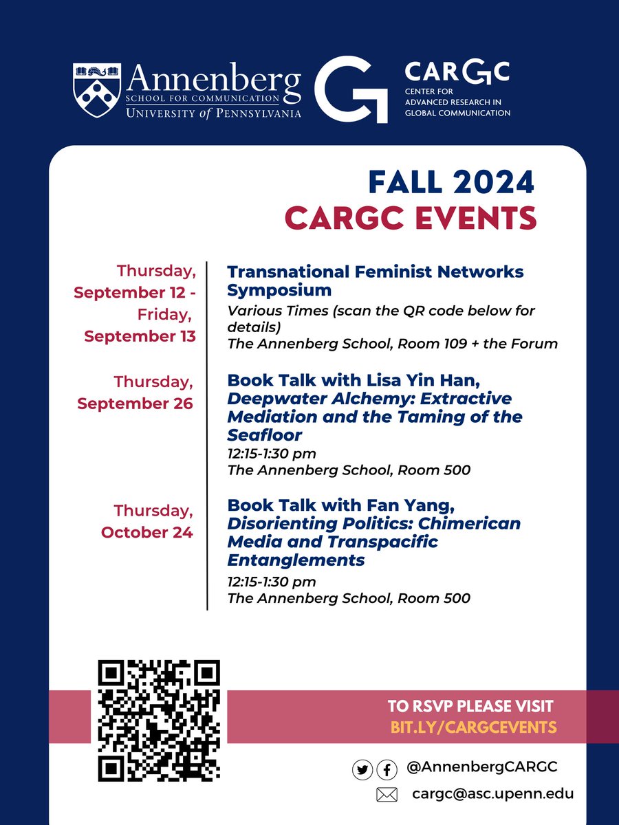 CARGC (@annenbergcargc) on Twitter photo Save the date for upcoming CARGC events! Next week, we kick off the semester with Transnational Feminist Networks Symposium followed by book talks with Lisa Yin Han and Fan Yang <a href="/FanfanYang/">Fan Yang ęØåø</a> later in the semester. Learn more and register at bit.ly/cargcevents. Save the date for upcoming CARGC events! Next week, we kick off the semester with Transnational Feminist Networks Symposium followed by book talks with Lisa Yin Han and Fan Yang <a href="/FanfanYang/">Fan Yang ęØåø</a> later in the semester. Learn more and register at bit.ly/cargcevents.