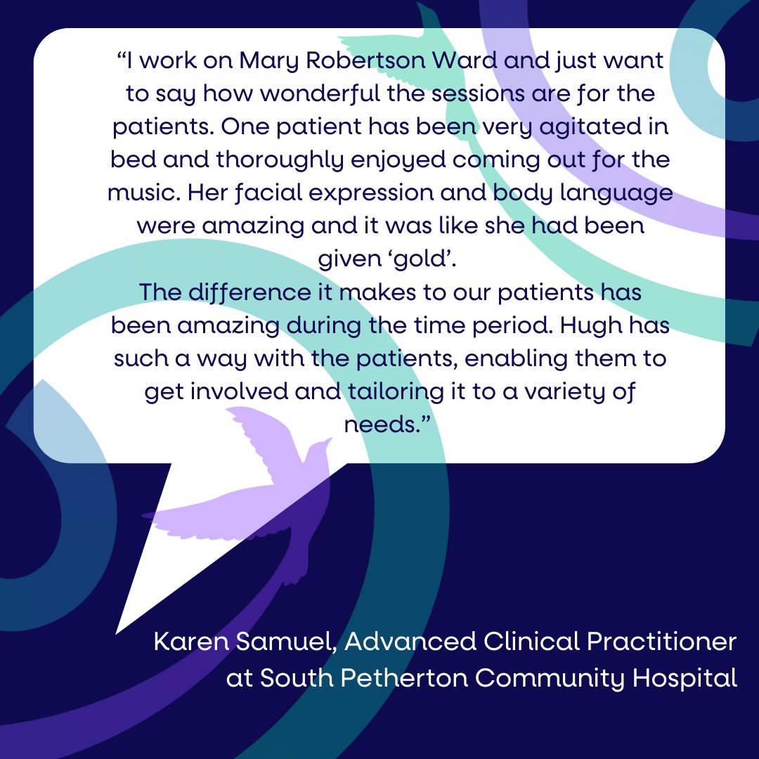 We have received some wonderful feedback from a member of staff at South Petherton community hospital about the live music sessions, which are by funded by #SomersetNHSCharity. It is great to hear about the amazing impact they are having on our patients. 
somersetnhsharity.org/donate