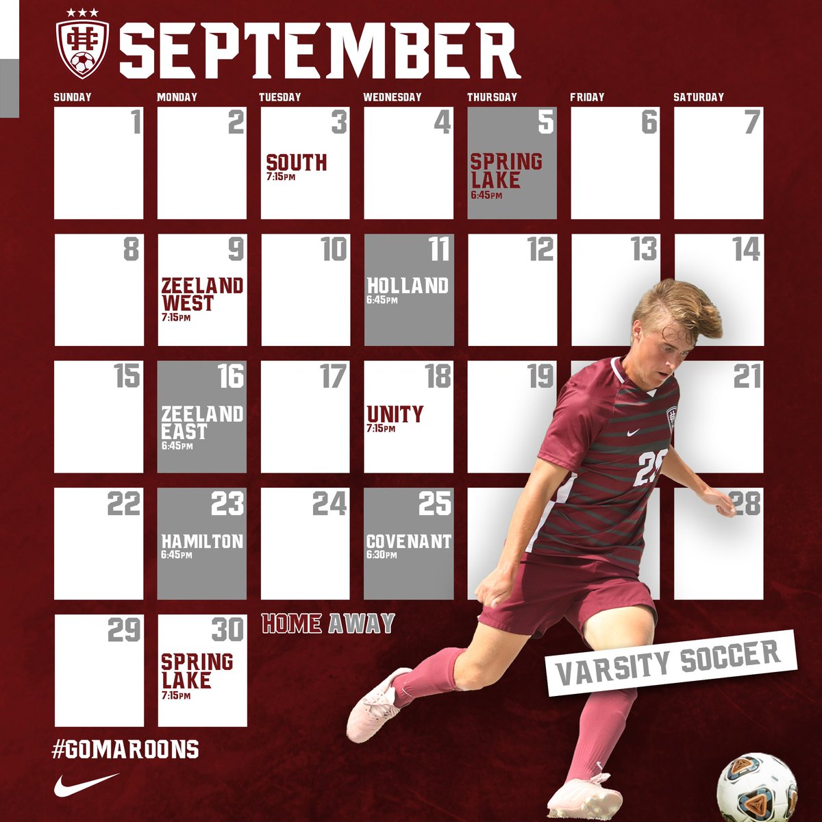 HCsportslive's tweet photo. Here’s a look at @HCHSboyssoccer schedule for the month of September! Look for more schedules to be posted soon from the Creative Marketing &amp; Video class at HCHS! #GoMaroons @MaroonsAD https://t.co/kInQAhrlOF