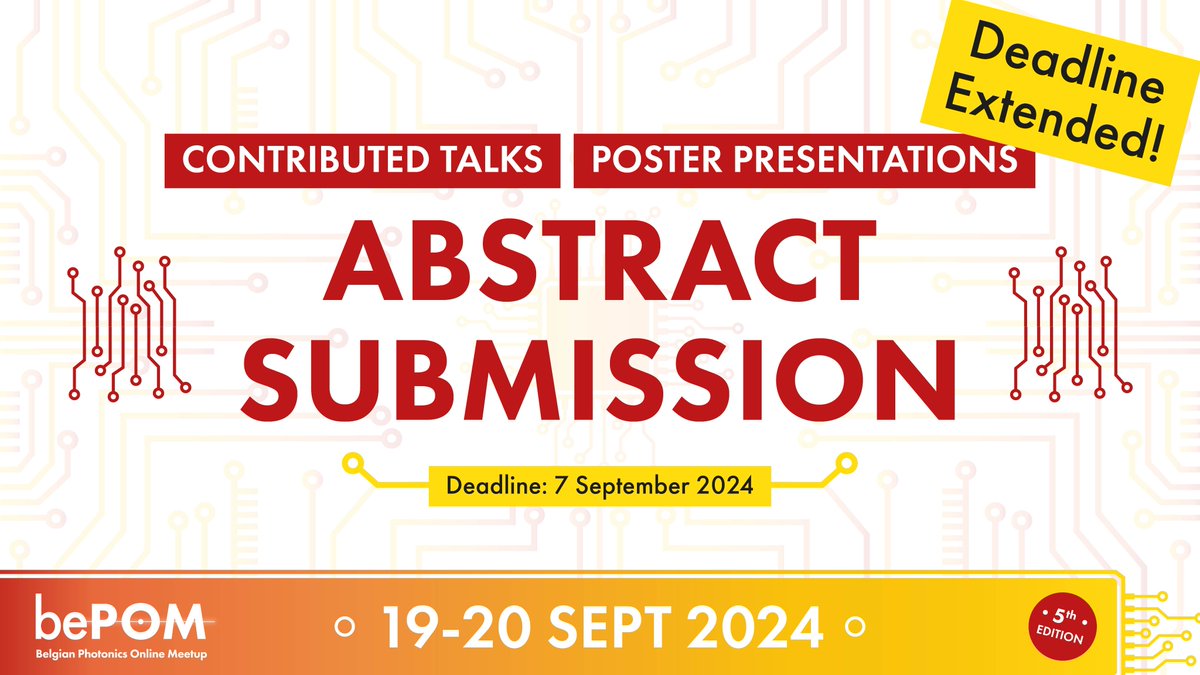 The abstract submission deadline has been extended until the 7th of September bepom.org/registration !!!
Do not miss this chance to join us and connect with the all-Belgian #photonics community!