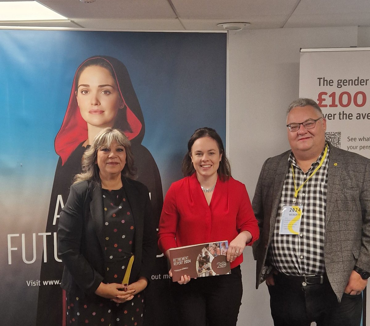 LBGAmbScotland's tweet photo. Excellent to welcome Deputy First Minister @_KateForbes, Equalities Minister @kaukabstewart & @GrahamSNP for a discussion on the importance of #pension savings focusing on Women and Retirement and the recent @ScottishWidows #RetirementReport at #SNP24 over the weekend. https://t.co/7WWlMtuHZ3