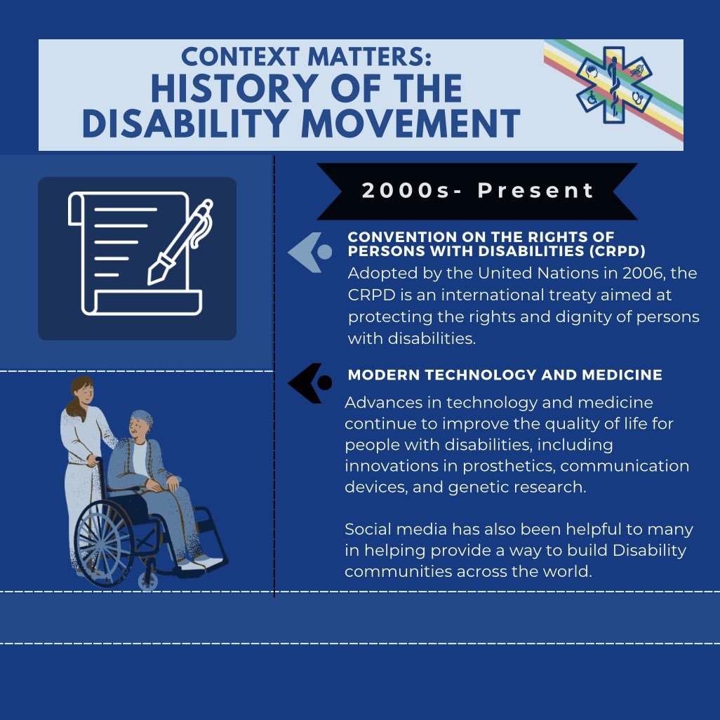 As we conclude this feature on the “eras” of Disability, we want to recognize that
the Convention on the Rights of Persons with Disabilities, adopted by the United
Nations in 2006, was a step forward in helping protect the rights of individuals with disabilities.