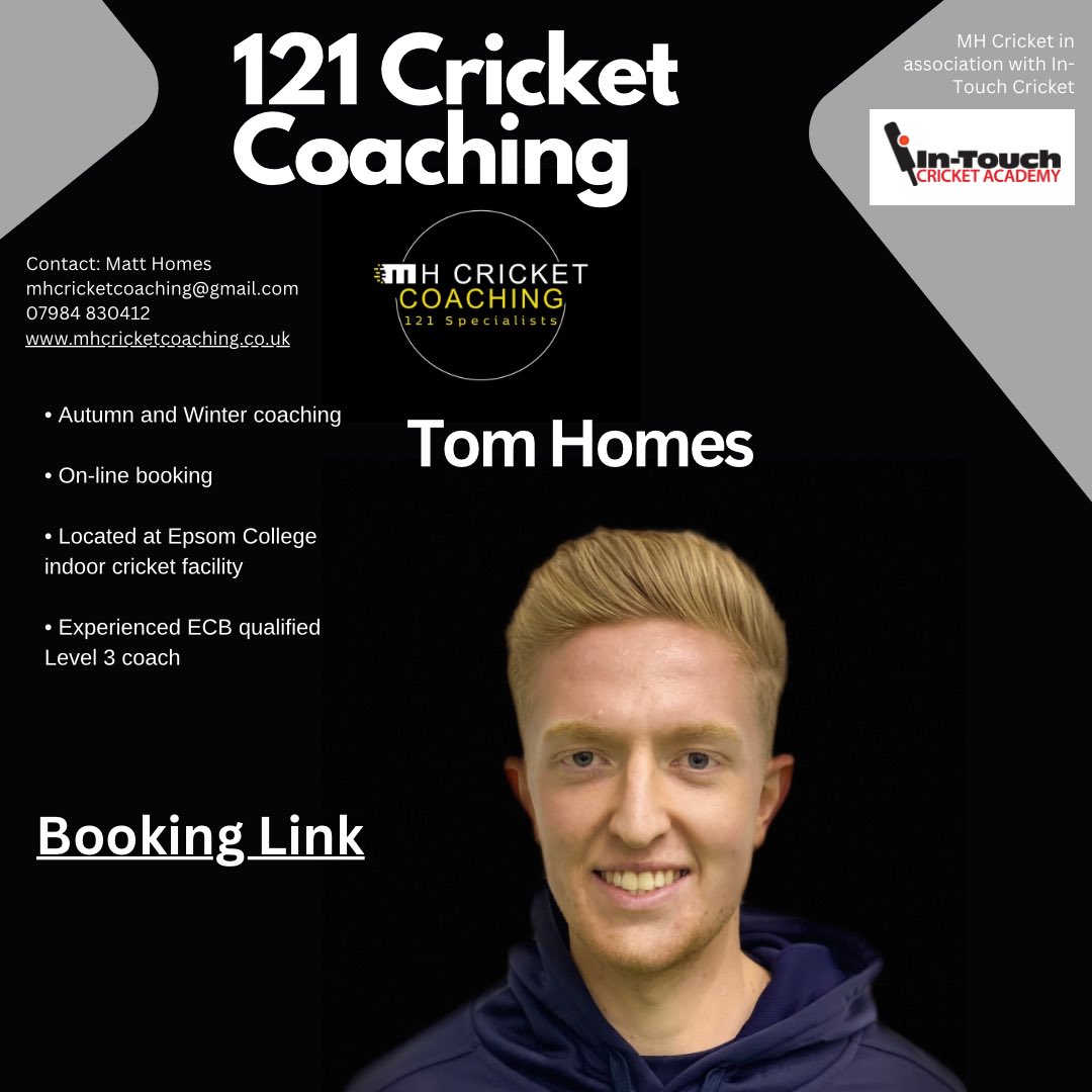 MH Cricket Coaching (@mhcricket2022) on Twitter photo 1 of 2 - Autumn bookings now available On-line from October onwards in association with <a href="/intouchcricket/">In-Touch Cricket</a> matthomes.setmore.com 1 of 2 - Autumn bookings now available On-line from October onwards in association with <a href="/intouchcricket/">In-Touch Cricket</a> matthomes.setmore.com