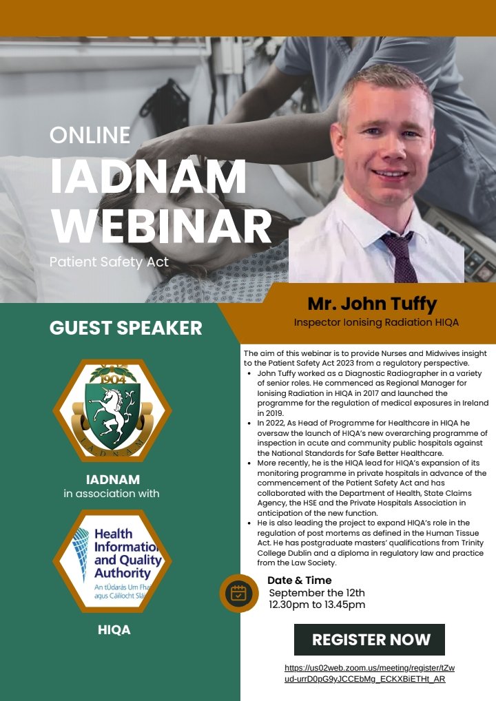 Irish Association Directors Nursing and Midwifery (@iadnam1) on Twitter photo We are really looking forward to our webinar next week with John Tuffy from HIQA, please follow the link to register
us02web.zoom.us/meeting/regist… <a href="/GSGerShaw/">Dr. Geraldine Shaw</a> <a href="/chiefnurseIRE/">CNO's Office</a> <a href="/eileen_carruth/">Eileen Carruthers</a> <a href="/YvonneCYoung/">Yvonne Young 🌈</a> We are really looking forward to our webinar next week with John Tuffy from HIQA, please follow the link to register
us02web.zoom.us/meeting/regist… <a href="/GSGerShaw/">Dr. Geraldine Shaw</a> <a href="/chiefnurseIRE/">CNO's Office</a> <a href="/eileen_carruth/">Eileen Carruthers</a> <a href="/YvonneCYoung/">Yvonne Young 🌈</a>