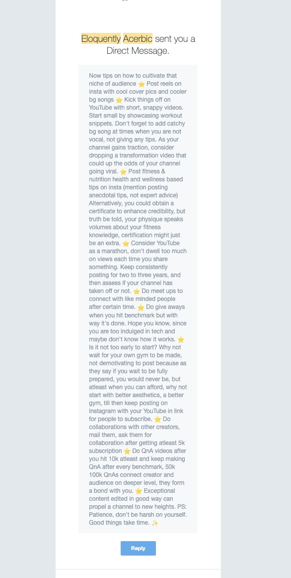 So whenever there were stupid demands from her- "will you please follow me on IG"- I said yes sure. "I've made a banner for you would you please use it for your YT"-yes sure, "do I bother you too much"-no, dont worry about it (You expect me to say fuck off?). I tried hard being