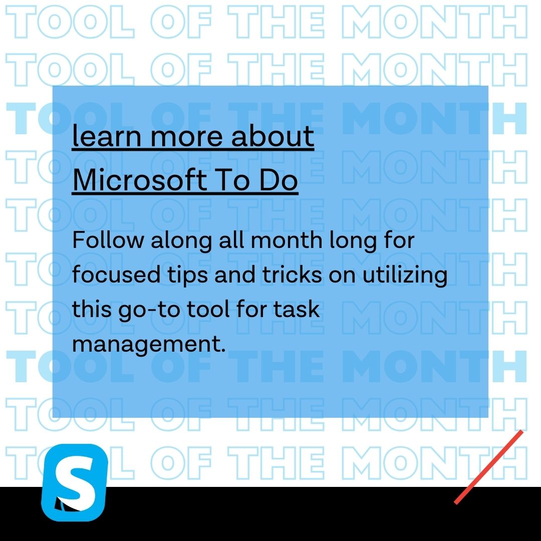 What do YOU need TO DO today?

Introducing Stamm Tech's Tool of the Month: #MicrosoftToDo

Stay organized and boost your #productivity with this #taskmanagement tool. Assign tasks across your #Microsoft365 ecosystem, set reminders, &amp; collab w/ your team.

#TechTools #ITsolutions