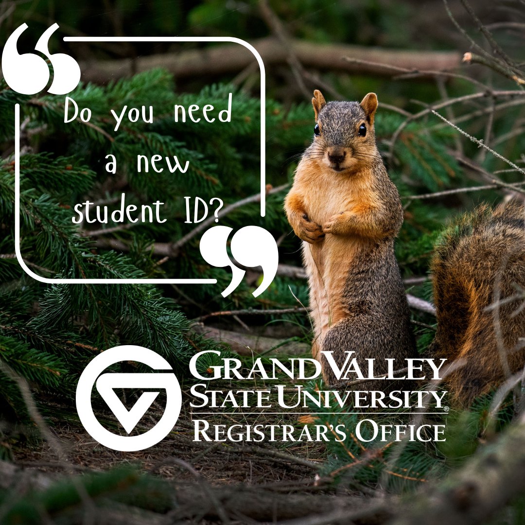 Did you lose your student ID over the weekend? Did it stop working for your dorm or meal plan? Stop by the customer service windows in Allendale (150 Student Services) or Grand Rapids (DeVos 115C) for a new student ID! There is a $15 fee to replace a lost ID.
 
 #GVSU #GVReg