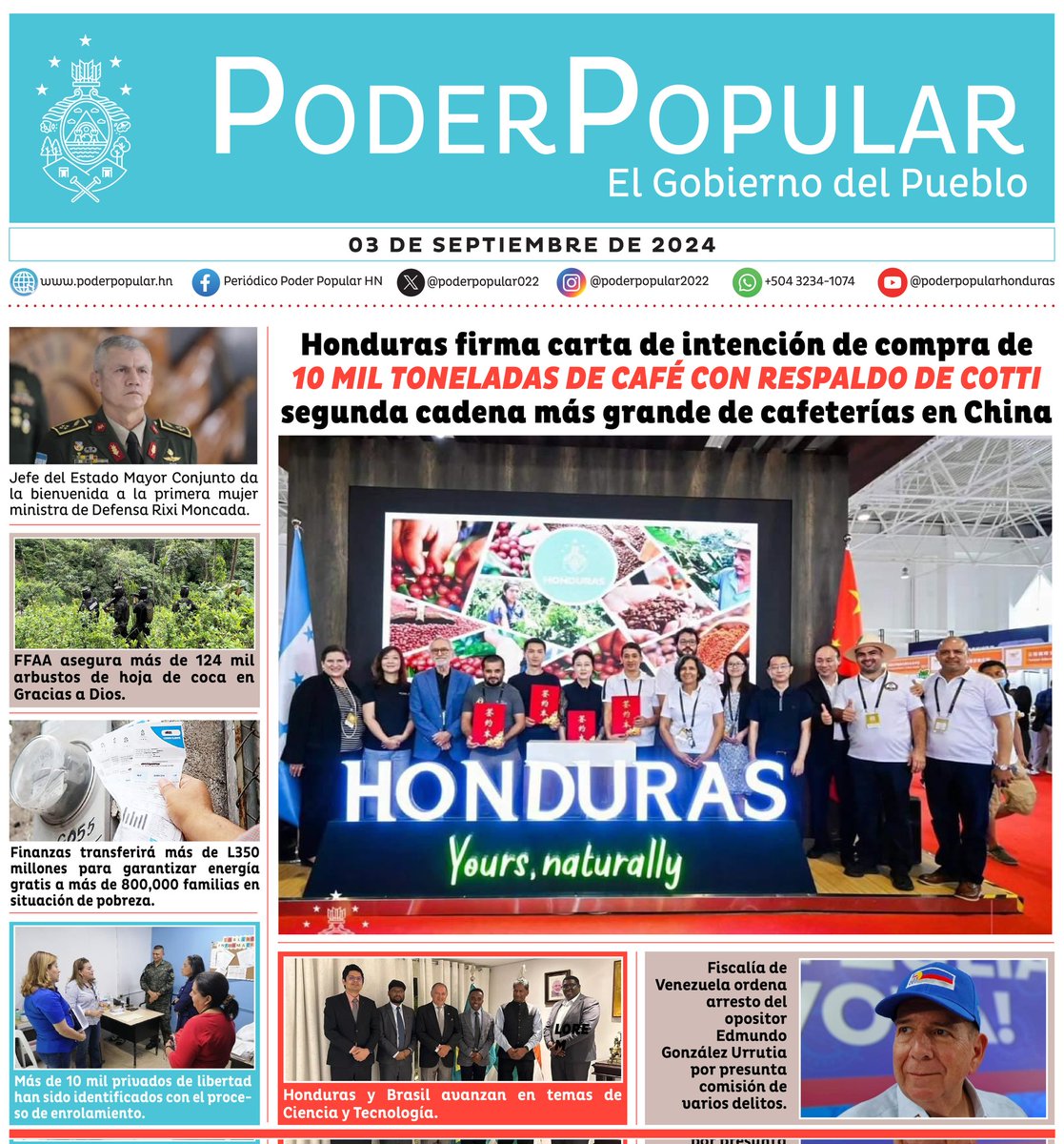 PPoderPopularHN's tweet photo. #NoticiasPPopular|| ☀️¡Buenos días! Les compartimos #LaPortadaDelDía martes 03 de septiembre de 2024 

Manténgase informado con las noticias más destacadas del #GobiernoDelPueblo #Noticias
#Portada aquí https://t.co/Z2mefrMeBa https://t.co/JxiBUuLptO