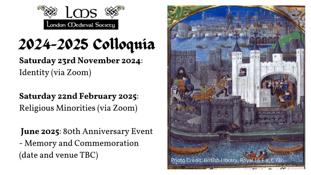 COLLOQUIA ANNOUNCEMENT 📢

We are very excited to announce our colloquia for 2024-2025, including our 80th anniversary event!

Watch this space for the programme for our November colloquium on 'Identity'!