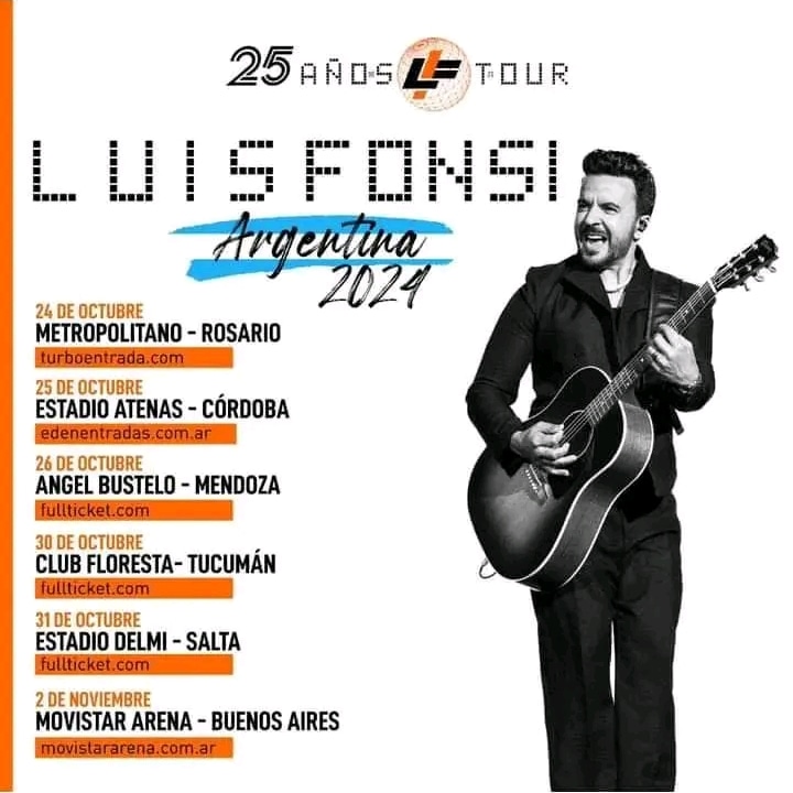 FonsisAngelsMza's tweet photo. @LuisFonsi vuelve a la Argentina 🇦🇷 con su #25AñosTour! 
No te quedes sin tu entrada!
@Fonsisangels 
@akemusic https://t.co/n3wq6WHk9L