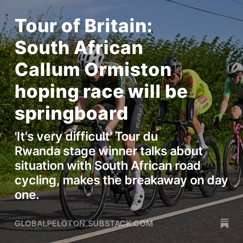 I'm in Kelso today <a href="/TourofBritain/">Lloyds Tour of Britain</a> and it was good to chat to <a href="/callumormiston/">Callum Ormiston</a> @global6cycling 🇿🇦

'Conti life, maybe it looks better sometimes from the outside, but it's not an easy life'

After our chat, he flew straight into the break!

#TOB2024

Read: open.substack.com/pub/globalpelo…
