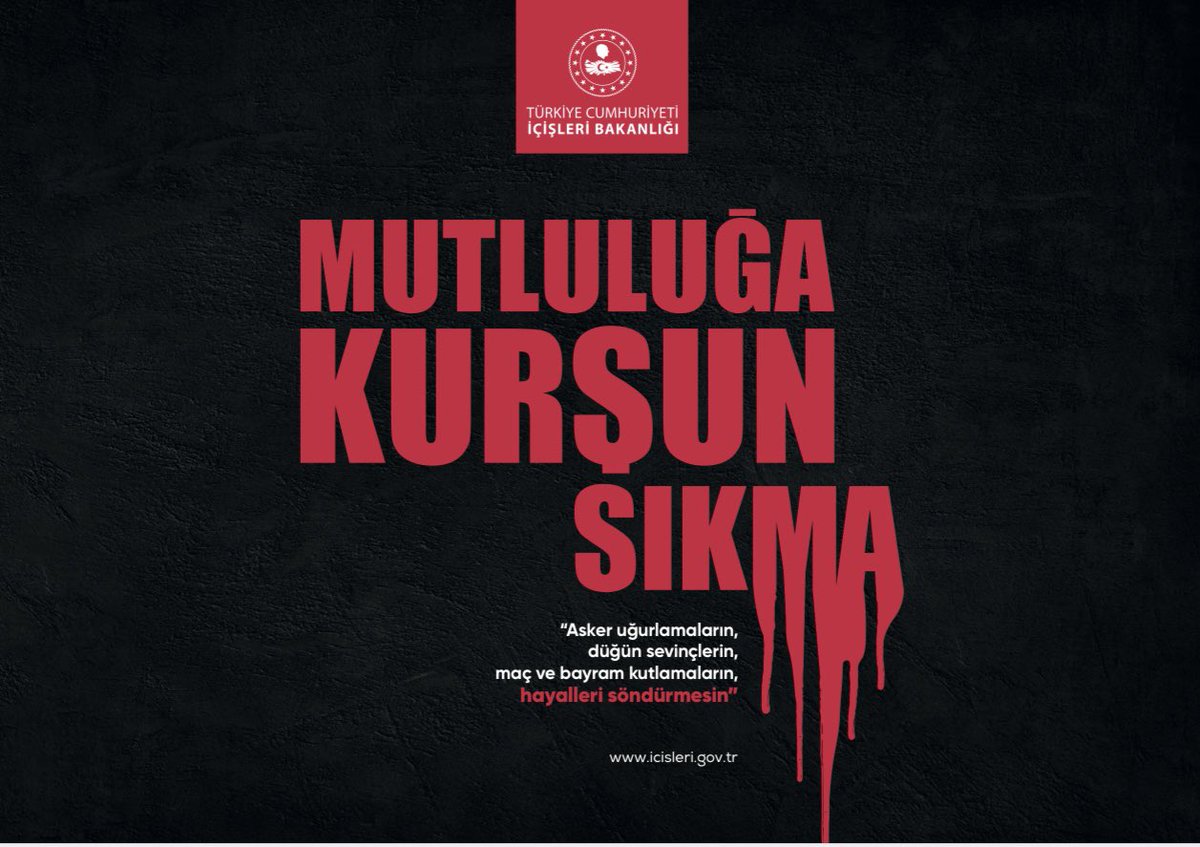 Düğün eğlenceleri, asker uğurlamaları, maç, bayram vb. etkinliklerde silah kullanılmamasını vatandaşlarımızdan önemle rica ediyoruz.

Hemşehrilerimize bu konuda  gösterdikleri hassasiyet için teşekkür ederiz.

#Mutluluğakurşunsıkma