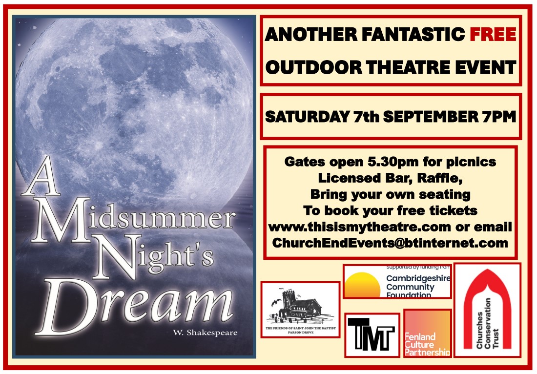 🎭 Theatre fans! Ready for an evening of music, magic and mischief?

<a href="/thisismytheatre/">This Is My Theatre</a> returns to St John's Church, Parson Drove, this Sat, 7 Sept, with A Midsummer Night's Dream.

The event is FREE and open to all, thanks to our #FenlandCultureFund! Book your free tickets! 👇