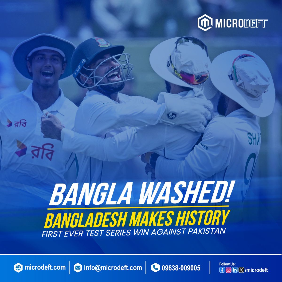 microdeft's tweet image. Bangladesh Makes History
First-ever test series win against Pakistan. Bangladesh 2- Pakistan 0.
#BCB #Cricket #BDCricket #Bangladesh #PAKvBAN #WTC25