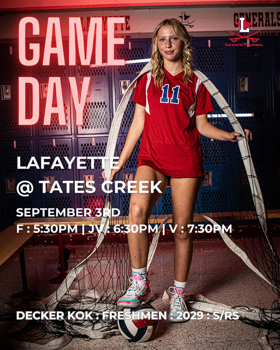 First District game of the season tonight! Head on over to Tates Creek to root on the Generals. 

⏰ F : 5:30pm  ⏰ JV : 6:30pm  ⏰ V : 7:30pm