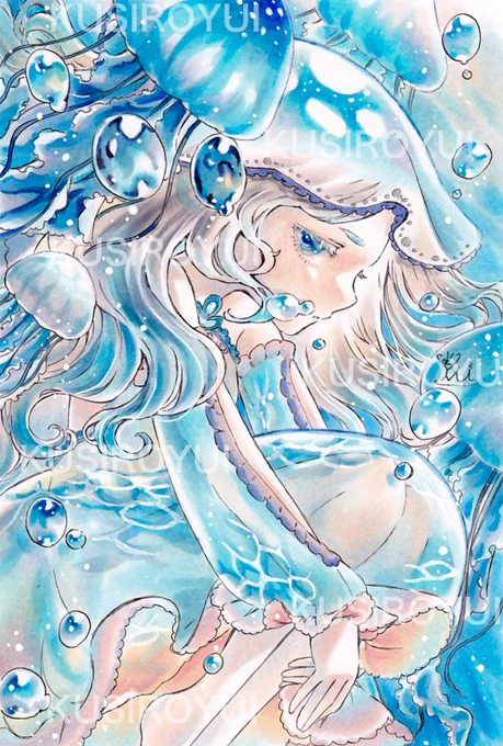 「海に月をみる」BOOTH展示作品#イラスト #アナログイラスト 