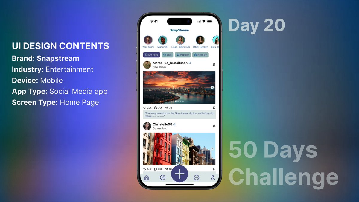 ashish1lexbaa's tweet image. Day 20 of my #50DaysUIChallenge! Designed a vibrant home page for a social media app. Each day brings new creativity and growth. Excited for what’s next! 🌟
#UIDesign #UXDesign #AppDesign #DesignChallenge #CreativeJourney