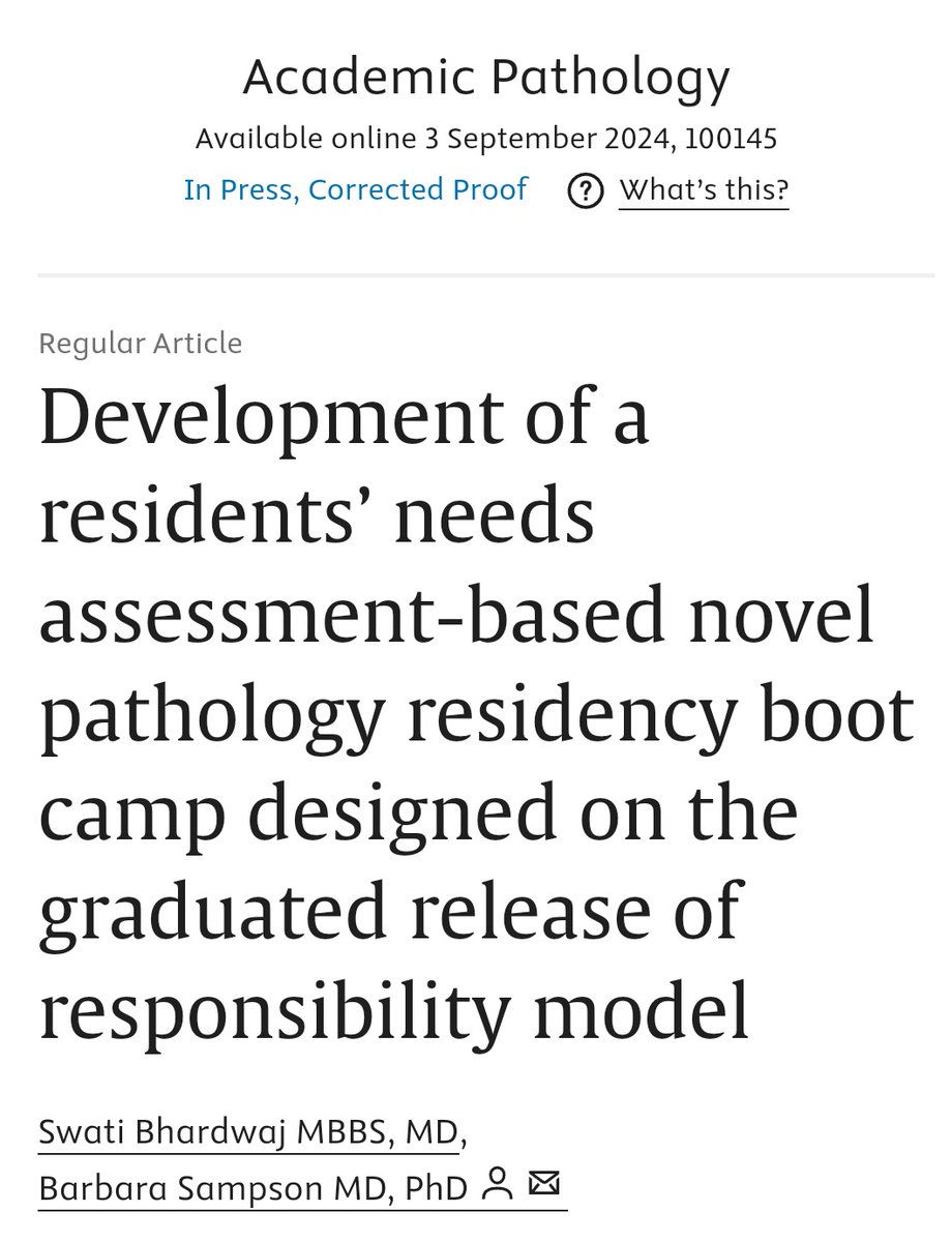 Swati Bhardwaj, MD (@drswatibhardwaj) on Twitter photo Excited to share our article on developing a new residency boot camp during my Chief Resident year with my Program Director <a href="/BASampson/">Barbara Sampson</a>. Honored to receive the Open Access Award from the Society of '67 <a href="/apcprods/">Association of Pathology Chairs</a>. Grateful for the opportunity to contribute to resident education! Excited to share our article on developing a new residency boot camp during my Chief Resident year with my Program Director <a href="/BASampson/">Barbara Sampson</a>. Honored to receive the Open Access Award from the Society of '67 <a href="/apcprods/">Association of Pathology Chairs</a>. Grateful for the opportunity to contribute to resident education!