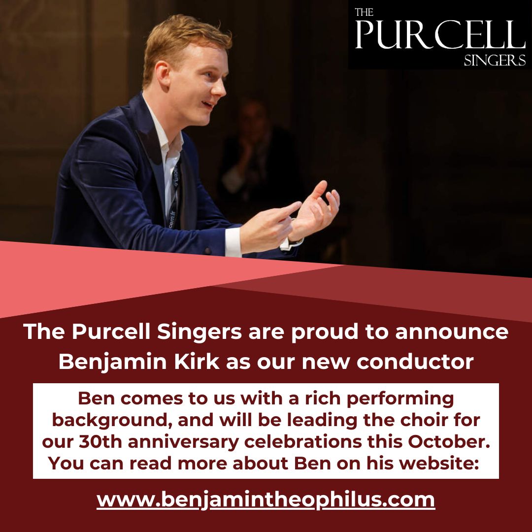 The Purcell Singers are pleased to announce Benjamin Kirk as our new conductor! 
Benjamin comes to us with a rich performing background, and his first engagement with the choir will be our 30th anniversary concert in October - tickets on sale now! purcellsingers.org/concerts/30th-…