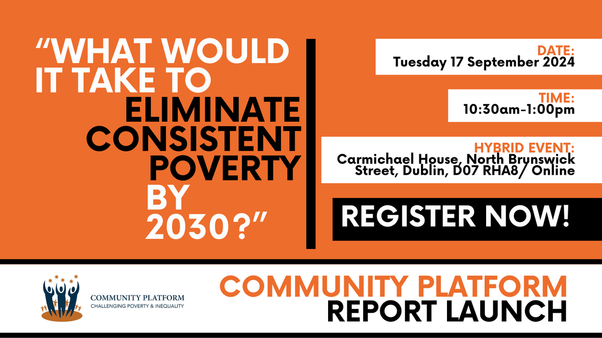 Join us for our report launch:

What Would it Take to Eliminate Consistent Poverty by 2030?

🗓️Tuesday 17 September 2024
⏰10:30am-1:00pm
📍The Carmichael Centre, D07 RHA8 &amp; Online
👉Full details &amp; registration bit.ly/Ecp24
