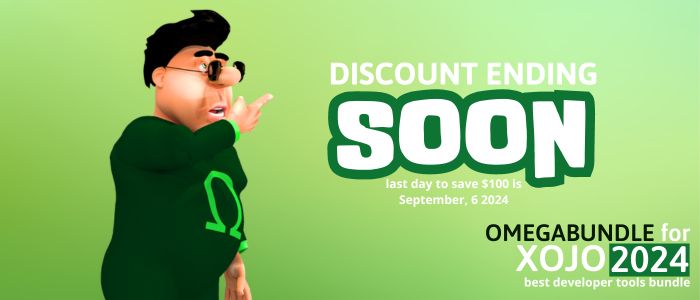 paradigmasoft's tweet image. Introductory price for #Omegabundle for Xojo 2024, the best bundle of #Xojo developer tools ends September 6, 2024 - #macdev #iosdev  bit.ly/3AYHM8Q