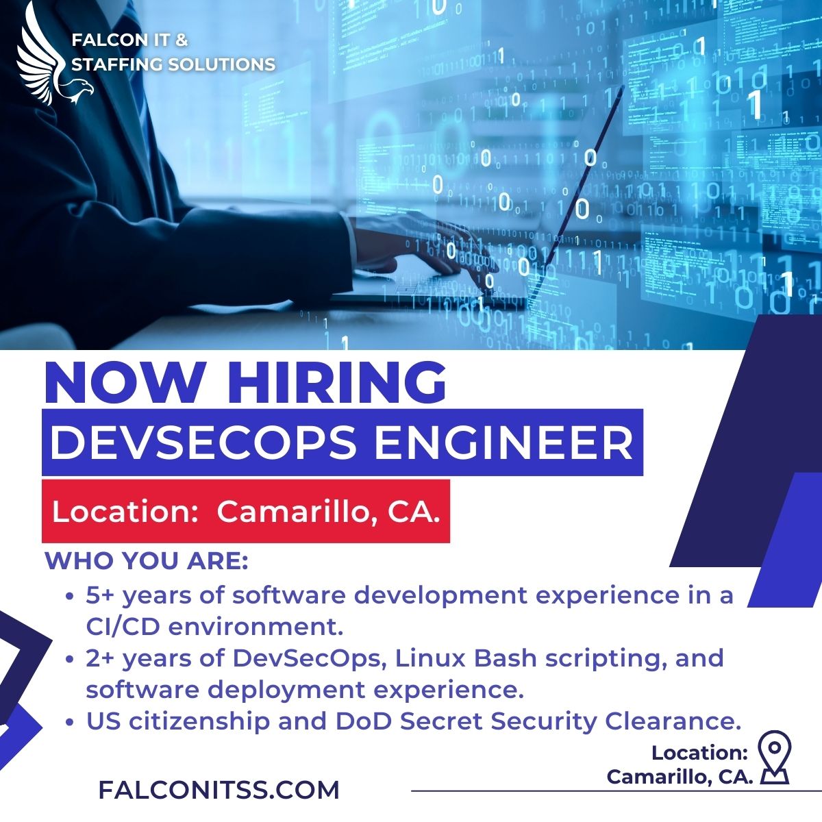FalconITSS's tweet image. #HIRING a DevSecOps Engineer to be responsible for securing software deployment, identifying security threats.

📌 APPLY: bit.ly/3AL3ykX
📍LOCATION: Camarillo, CA.
📧 recruiters@falconitss.com

@falconitss
#DevSecOpsEngineer #softwareengineerjobs #governmentjobs