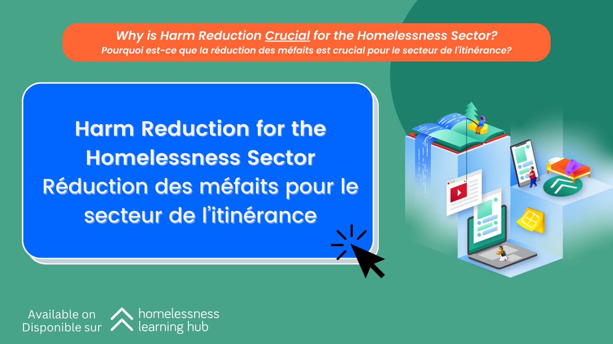 homelesshub's tweet photo. The recent discourse around #supervisedconsumption sites has made it pertinent to reemphasize the crucial role of #harmreduction strategies in ending #homelessness.
Check out our free training to learn more!
EN: https://t.co/J5T4jX3TeK
FR: https://t.co/rTEMOvUQuO https://t.co/TtMS805DCy