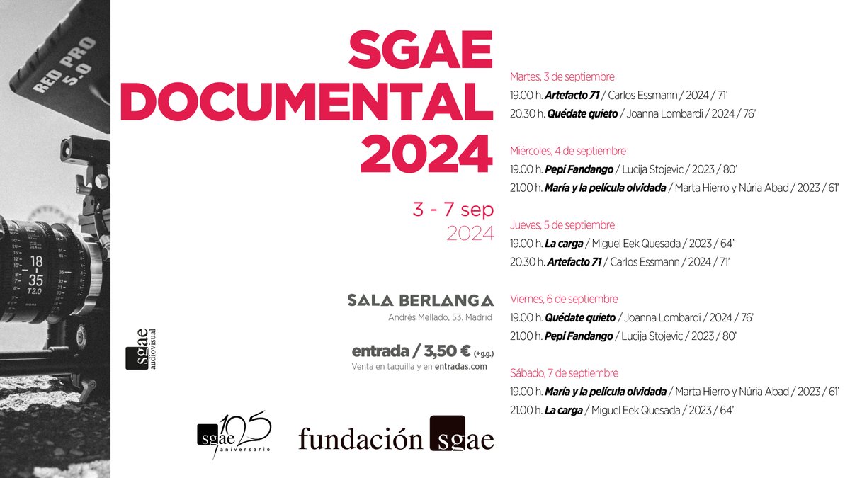 📽️La <a href="/fundacionsgae/">PAlHl</a> <a href="/SgaeAudiovisual/">SGAE Audiovisual</a>  abre la nueva temporada de <a href="/LASALABERLANGA/">SALA BERLANGA</a>  con el ciclo SGAE Documental 2024, que enmarca la proyección de los cinco documentales seleccionados, entre ellos nuestro largometraje “María y la película olvidada”.
🔗acortar.link/WkfTsT