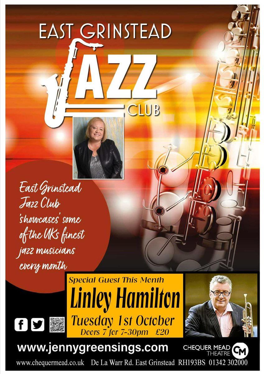 JennyGreen (@jennygreensings) on Twitter photo Plenty of availability <a href="/ChequerMead/">Chequer Mead Theatre</a> <a href="/SussexWhatsOn/">WhatsonEventsSussex</a> <a href="/Jazzineu/">Jazz In Europe</a> <a href="/jazzfm/">Jazz FM</a> <a href="/VisitEG/">Visit East Grinstead</a> <a href="/MeridianFMJazz/">Jenny's Jazz MixUp</a> <a href="/TheJazzvnu/">J.A.Z.Z VNU</a> <a href="/Jazzwise/">Jazzwise</a> October 1st with <a href="/LinleyHa/">Dr. Linley Hamilton MBE</a> more seats added!
chequermead.co.uk/shows/east-gri… Plenty of availability <a href="/ChequerMead/">Chequer Mead Theatre</a> <a href="/SussexWhatsOn/">WhatsonEventsSussex</a> <a href="/Jazzineu/">Jazz In Europe</a> <a href="/jazzfm/">Jazz FM</a> <a href="/VisitEG/">Visit East Grinstead</a> <a href="/MeridianFMJazz/">Jenny's Jazz MixUp</a> <a href="/TheJazzvnu/">J.A.Z.Z VNU</a> <a href="/Jazzwise/">Jazzwise</a> October 1st with <a href="/LinleyHa/">Dr. Linley Hamilton MBE</a> more seats added!
chequermead.co.uk/shows/east-gri…
