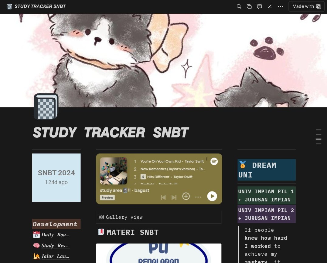 *ﾟ✧ TEMPLATE NOTION STUDY TRACKER SNBT 2025  ✧⁠*⁠。

Link notion aku taruh di akhir thread ya 😸😸

#studytwt  #AMBISVERSE #snbt2025