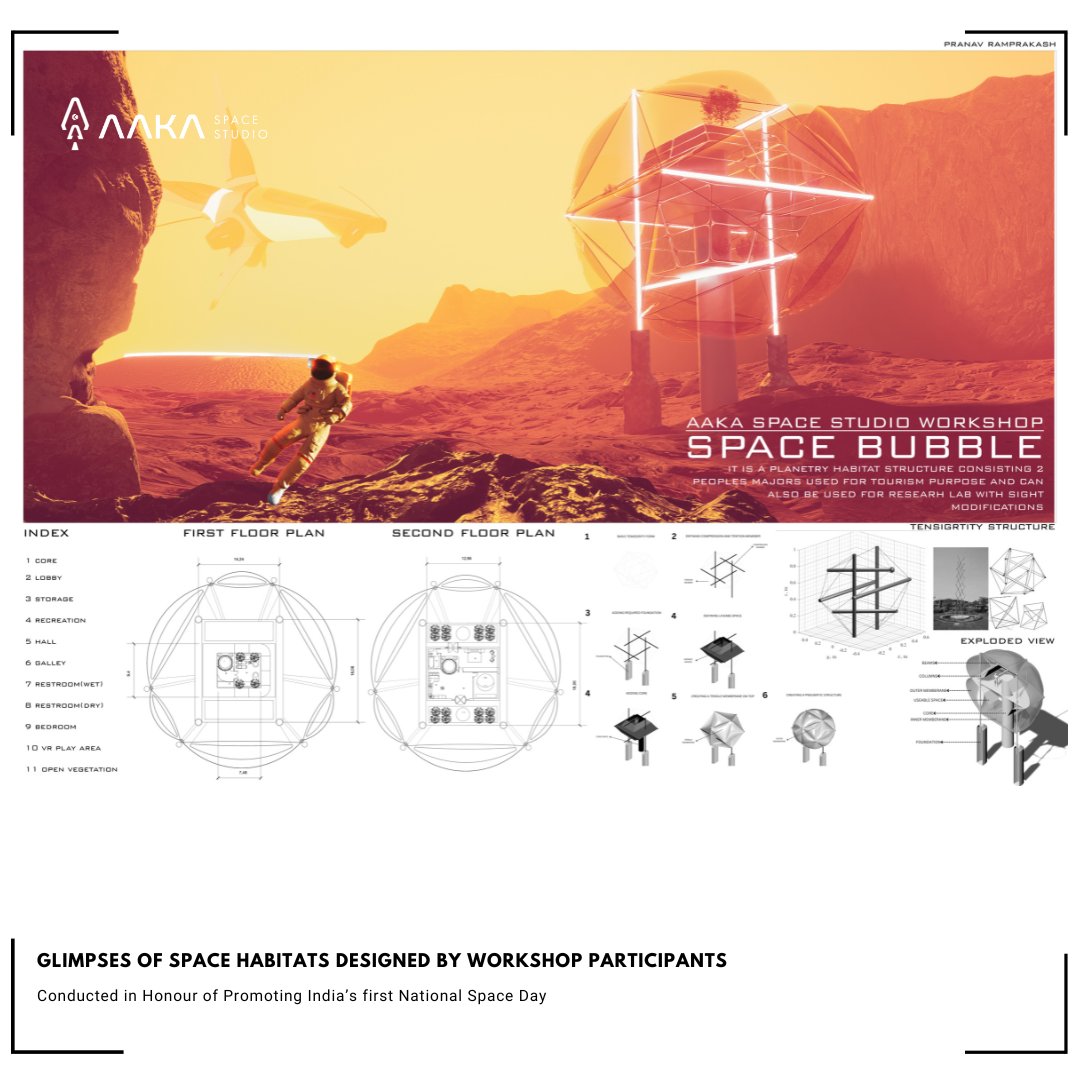 AakaSpace's tweet photo. Glimpse of Innovation! 🌟
Showcasing the Creative Concept Designs from Our Space Habitat Design Workshop Participants🚀✨ From groundbreaking designs to imaginative solutions, these budding architects are shaping the future of space living! 🌌👩‍🚀👨‍🚀

#SpaceHabitatDesign #workshop https://t.co/CllXrMNjBX