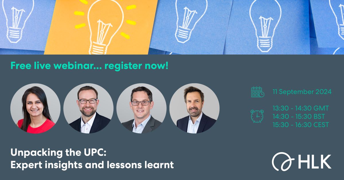 hlk_ip's tweet image. Don’t miss this opportunity to hear first-hand experiences of UPC proceedings to help you prepare for your own actions at the UPC. Register now!👉us06web.zoom.us/webinar/regist… #UPCExperts #UnifiedPatentCourtExperiences #UPC #UnifiedPatentCourt #UPCLitigation