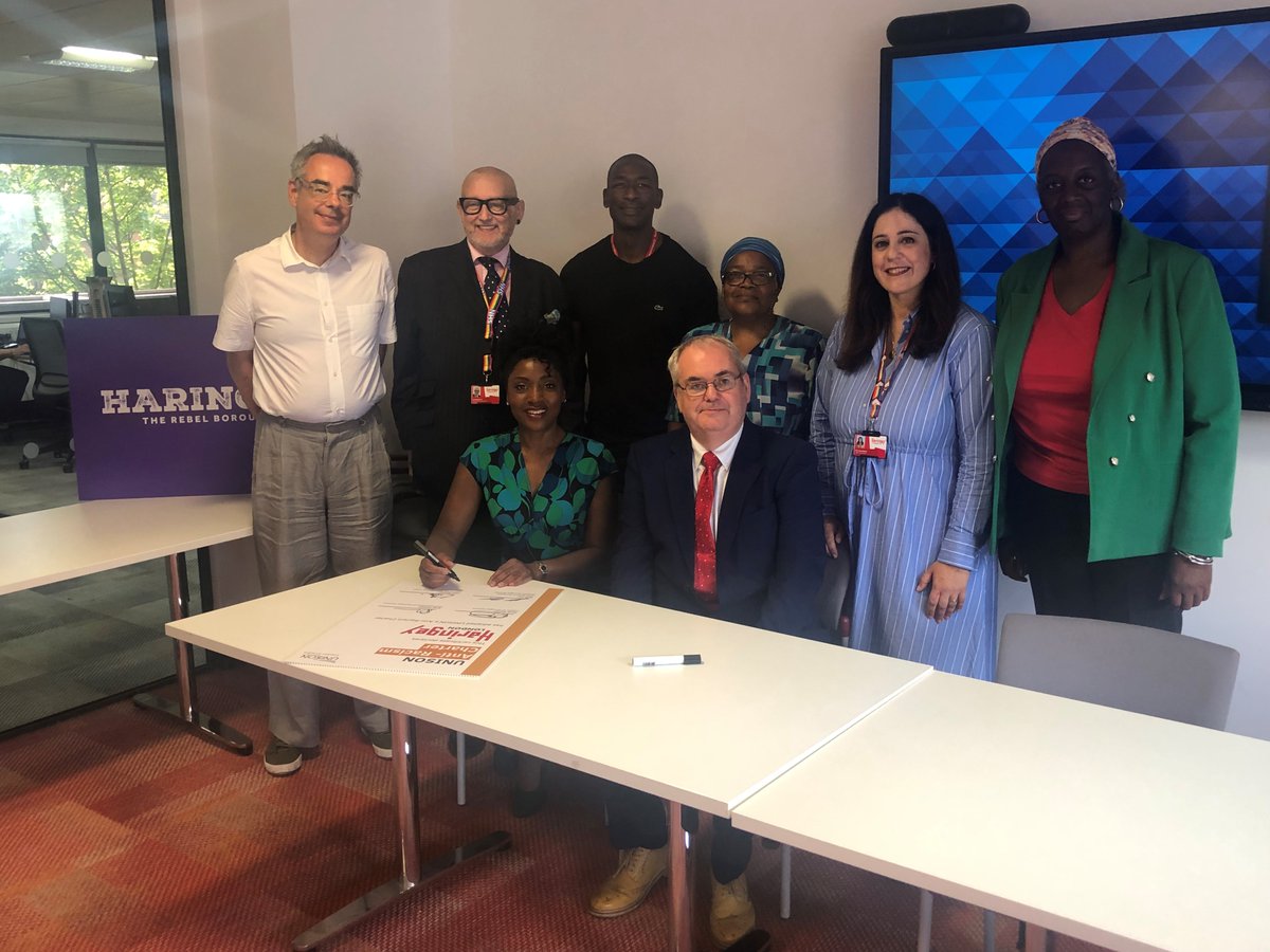 haringeycouncil's tweet photo. The Leader, Cllr @perayahmet, &amp; our Chief Executive, Andy Donald, have signed @unisontheunion's #AntiRacismCharter with senior @Haringey_Unison representatives today.

#Haringey has a #proud record of standing up against prejudice &amp; there's no place for hate in our #RebelBorough. https://t.co/e7TzaEOcM9