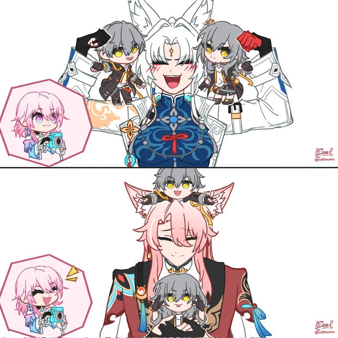 taking a picture with foxians
#HonkaiStarRail #Feixiao #tingyun #Jiaoqiu #March7th 