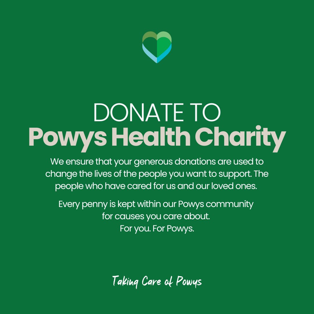 You can make a big difference from just one donation.

All donations to Powys Health Charity go towards helping our loved ones.

#TakingCareofPowys
#Thankyouforyoursupport
