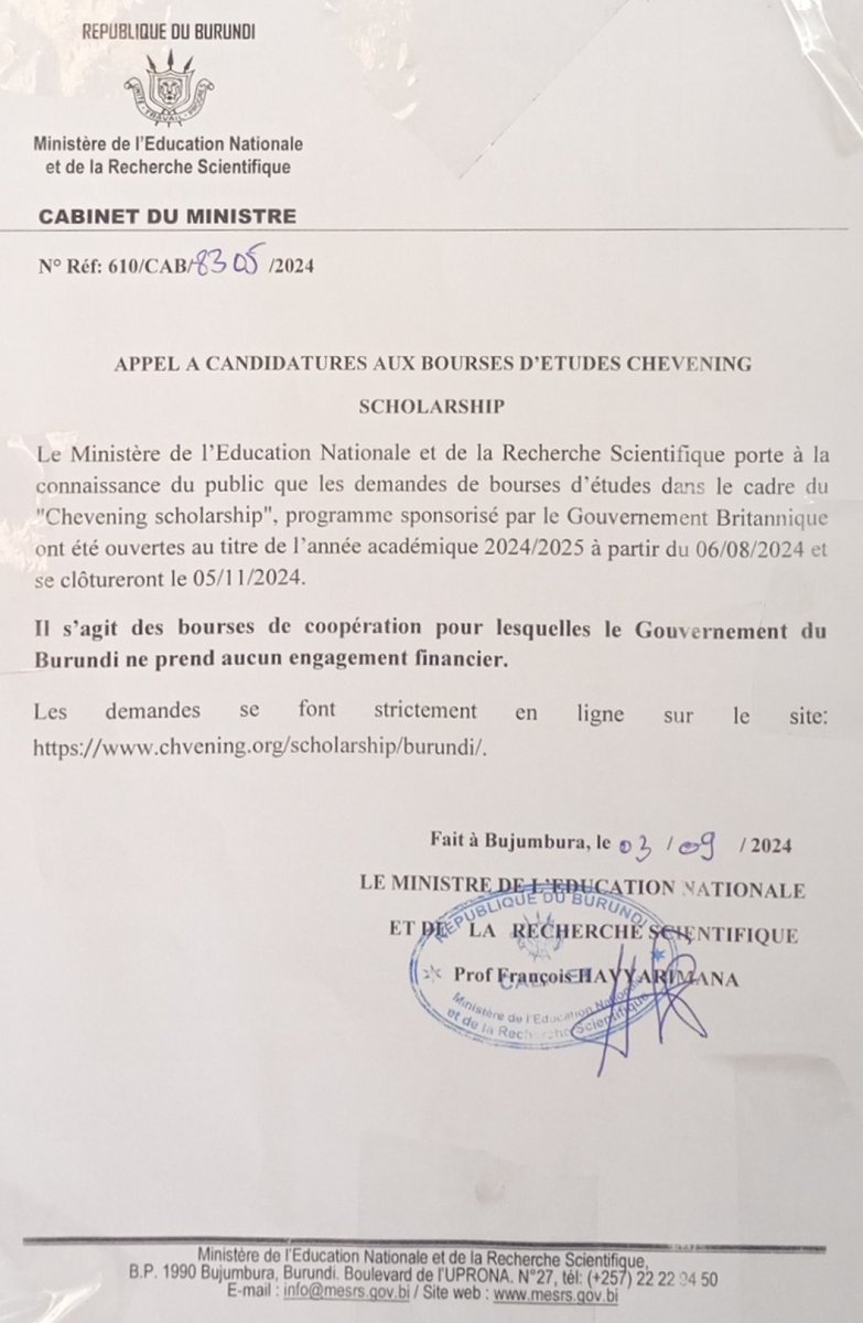 Appel à candidatures aux bourses d'études CHEVENING SCHOLARSHIP.
Les demandes se font strictement en ligne sur le site : chevening.org/scholarship/bu…