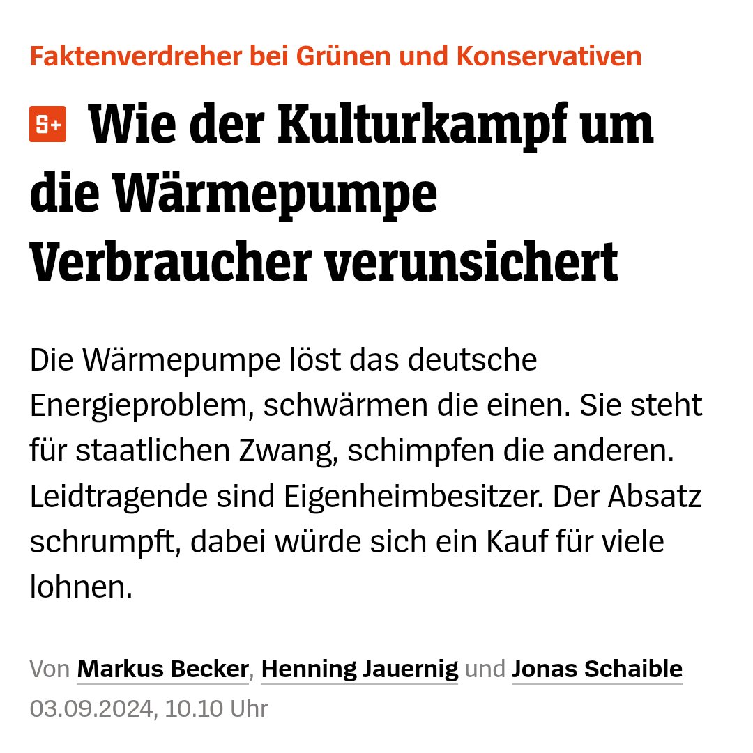 Nach 1,5 Jahren #Heizungsgesetz-Debatten scheinen viele Medien nichts dazu gelernt zu haben. Wer #Wärmepumpen als grünes Wünsch-Dir-Was porträtiert, anstatt als notwendige Bedingung für die Klimaneutralität, füttert gefährliche Narrative &amp; eine Backlash-Stimmung gegen Klimaschutz