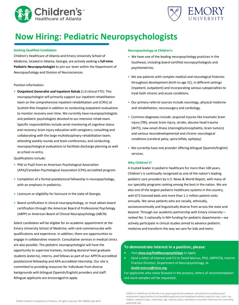 NeuropsychATL's tweet image. We're #hiring! We are actively seeking a full-time Pediatric #Neuropsychologist to join our team. Click the link below to apply:
careers.choa.org/us/en/job/R-15…