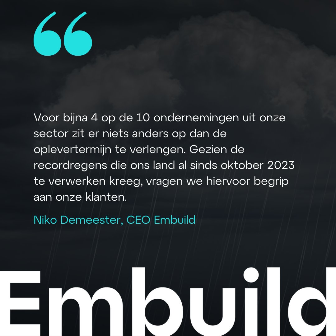 #Persbericht | Bouw- en installatiesector verliest ruim 1 miljoen werkdagen door aanhoudende regen tijdens eerste helft van 2024. Lees ons persbericht ow.ly/GJI750Tebti