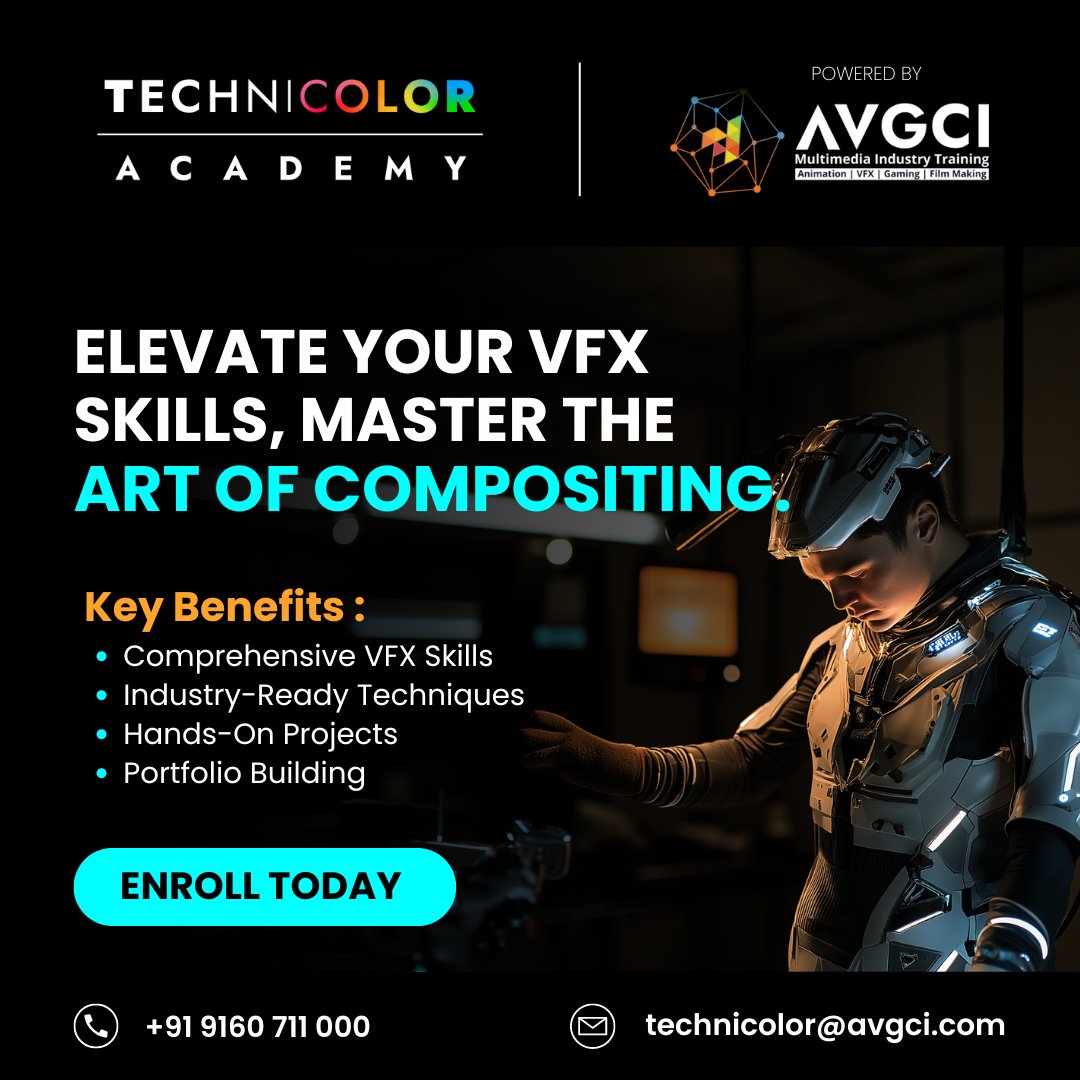 avgciofficial's tweet image. Unlock new heights in your VFX journey! 🌟 Elevate your skills and master the art of compositing with expert training from AVGCI and TCS. 🚀

 #VFXMastery #CompositingSkills #AVGCI #TCS #CreativeExcellence #DigitalArt #VisualEffects