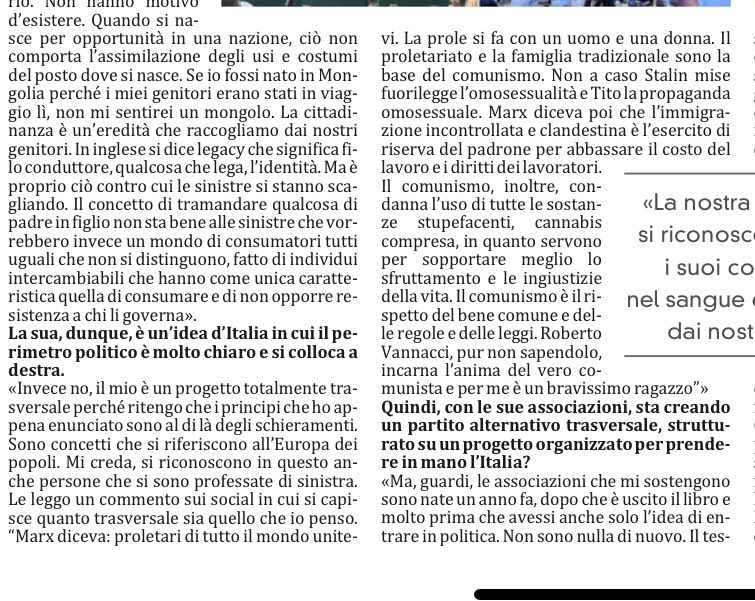 guidogentili1's tweet photo. Boom. #Vannacci non è solo di dx ma anche di sx. Anzi è un “vero comunista” e la #Lega #Salvini “si riconosce quasi completamente nei miei principi”. Da leggere intervista dir #Pascarella @Prealpina #3settembre https://t.co/EUyUVEKiIQ