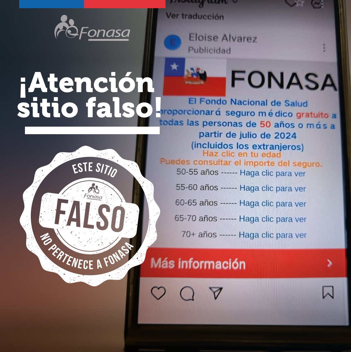 🚫 Advertimos sobre información errónea que está circulando por las redes sociales.
#Fonasa advierte que este tipo de información es falsa.

Por favor hacer caso omiso ❌