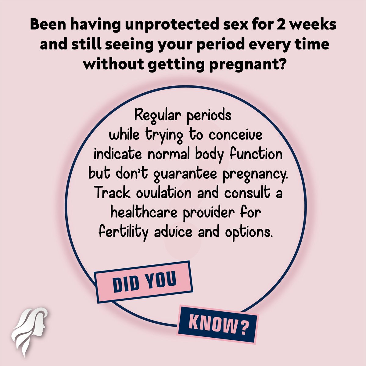 Woman_Cycle's tweet photo. Been having unprotected sex for 2 weeks and still seeing your period every time without getting pregnant? 

#FertilityAwareness #CycleTracking #UnprotectedSex #WomensHealth #ReproductiveHealth https://t.co/YCXhQ4xeAa