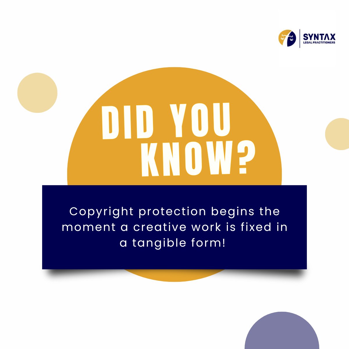 LawyerInLagos's tweet image. Registration does have a lot of benefits and strengthens your case whenever someone infringes on your right, but your lack of registration does not preclude you from enjoying your right.

#LegalFact #CopyrightLaw #Syntaxlp #IntellectualProperty #DidYouKnow #Entertainmentlaw