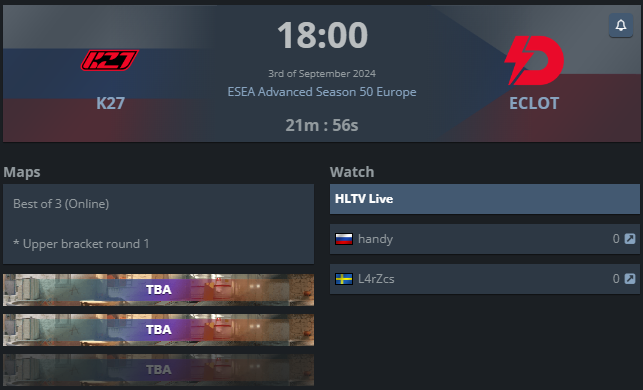 L4rZcs's tweet image. Passar på att slänga upp en stream med @dynamoeclot vs #k27. Blir lite hybridstream lite svenska lite engelska. Nu hejar vi på @kreazCS och co!

TTV/L4rZcs
