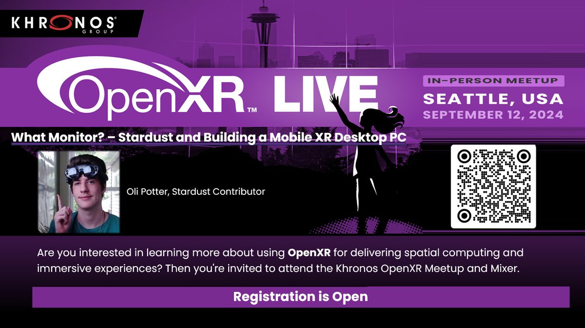 Join us at the OpenXR Live Meetup in Seattle next week to hear from Stardust Contributor, Oli Potter on building a mobile XR desktop PC with Stardust. 

Learn more and register: khronos.org/events/openxr-…
#openxr #stardust #XR #VR