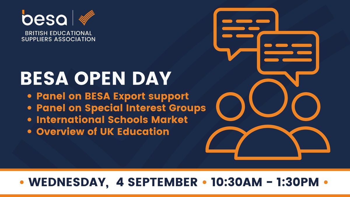 Join tomorrow's Open Day featuring a panel of experts from the BESA community to hear about our export support and Special Interest Groups - services that are designed to support our members with their business needs.
 
This free event will also provide an outline on the UK