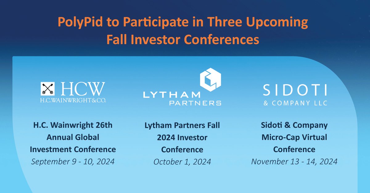 I'll be presenting in a number of conferences over the next few months, discussing $PYPD clinical progress and other key activities. Please contact the conferences' organizers to schedule one-on-one meeting.  <a href="/SidotiResearch/">Sidoti & Company, LLC</a> <a href="/LythamIR/">Lytham Partners</a>

#SurgicalSiteInfection #SSI #LayerByLayer
