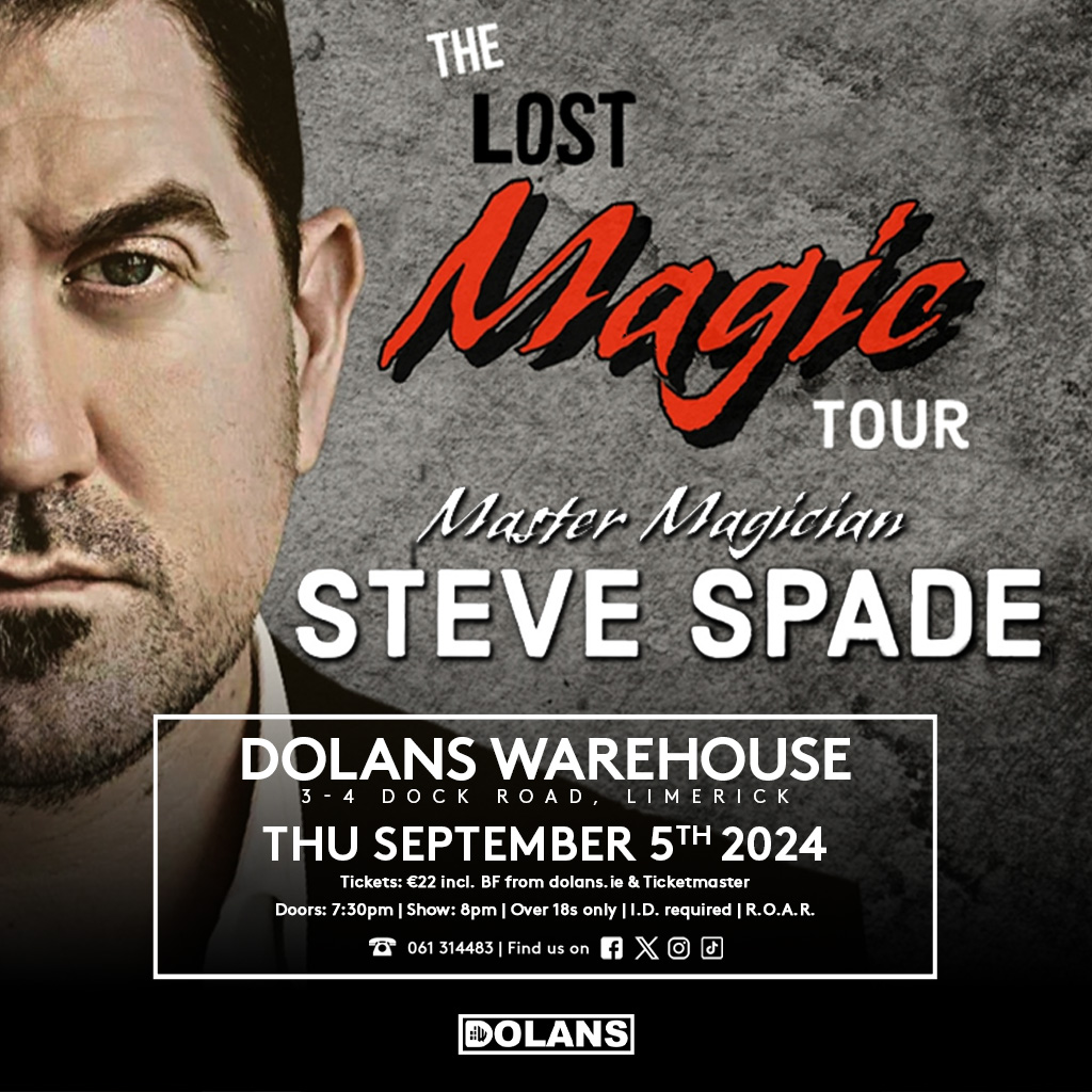 ***THURSDAY AT DOLANS***
Steve Spade: The Lost Magic Tour 
Dolans Warehouse 
Thu Sept 5th 
Doors 7.30pm 
Tickets here: dolans.yapsody.com/event/index/81…

<a href="/stevespademagic/">Spade</a>